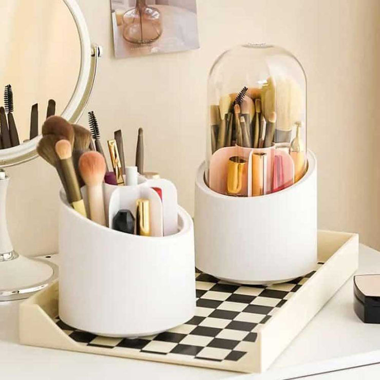 360 Degree Rotating Dustproof Makeup Brush Holder with Lid (Acrylic)