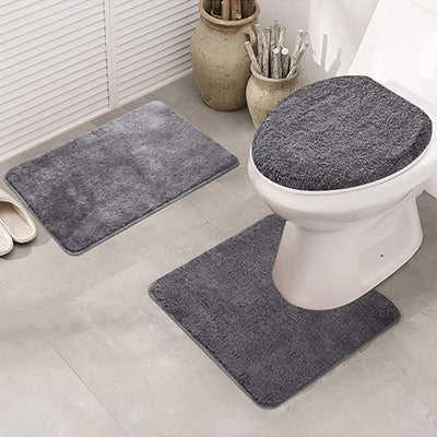 3 Pcs Bathroom Set (Bath Mat Rug, Contour, and Toilet Lid Cover)