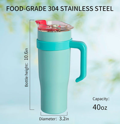 40oz Tumbler with Handle and Straw, Double Wall Vacuum Insulated Stainless Steel Stanley Water Bottle