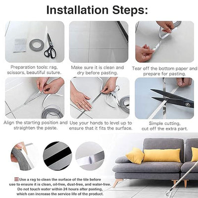 Waterproof Self-adhesive Floor Edging Tile Seam Sticker Tape - 50M (Gold, Silver)