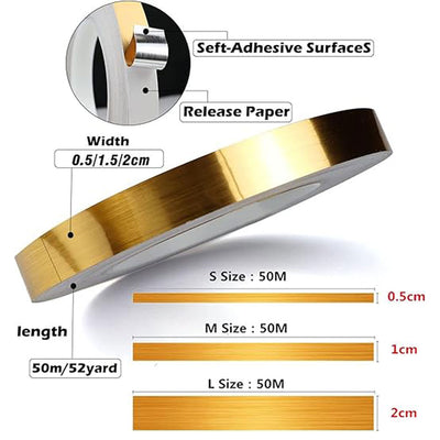 Waterproof Self-adhesive Floor Edging Tile Seam Sticker Tape - 50M (Gold, Silver)