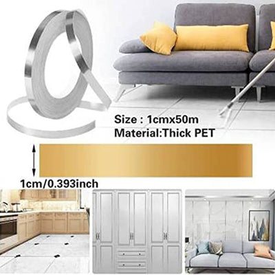 Waterproof Self-adhesive Floor Edging Tile Seam Sticker Tape - 50M (Gold, Silver)