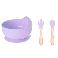 Set of 3 Pcs Baby Feeding Silicone Suction Bowl, Spoon & Fork for Kids
