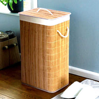 Foldable Bamboo Laundry Hamper, Laundry Basket with Lid (Removable Washable Lining)