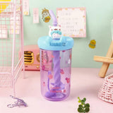 Children's Cartoon Water Bottle with Straw & Stirrer (Transparent Plastic - 450ml)