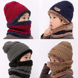 Kids Beanie Cap with Neck Warmer Knitted Hat Scarf (Fleece Inside)