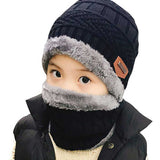 Kids Beanie Cap with Neck Warmer Knitted Hat Scarf (Fleece Inside)