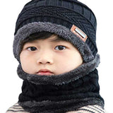 Kids Beanie Cap with Neck Warmer Knitted Hat Scarf (Fleece Inside)