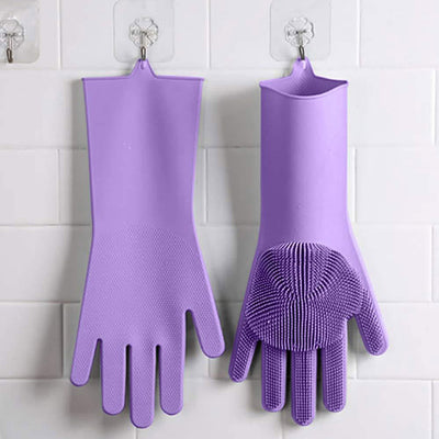 Magic Silicone Dishwashing Gloves with Scrubber