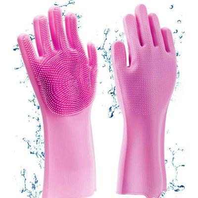 Magic Silicone Dishwashing Gloves with Scrubber