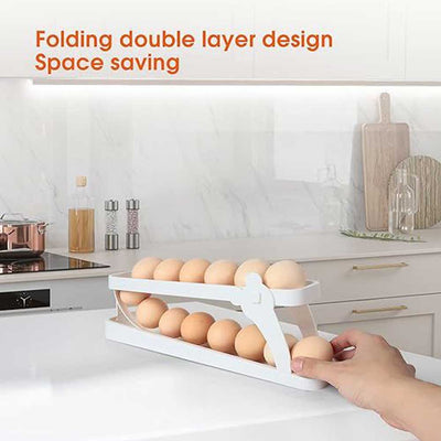 2-Tier Egg Dispenser Egg Holder for Fridge, Automatic Rolling Egg Container