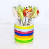 Cartoon Shaped Fruit Fork Food Picks (1 Holder and 8 Forks)