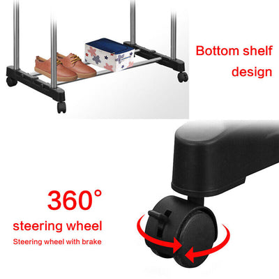 Multipurpose & Adjustable Stainless Steel Double Pole Cloth Hanger with 2 Shelves