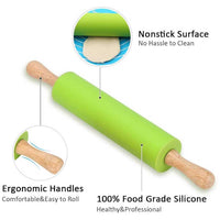 Silicone Rolling Pin with Non-Stick Surface and Wooden Handle