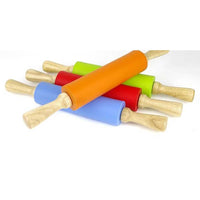 Silicone Rolling Pin with Non-Stick Surface and Wooden Handle