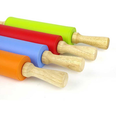 Silicone Rolling Pin with Non-Stick Surface and Wooden Handle