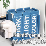3 Compartment Rolling Laundry Sorter Basket with Wheels & Lid Cover (Oxford Fabric)