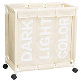 3 Compartment Rolling Laundry Sorter Basket with Wheels & Lid Cover (Oxford Fabric)