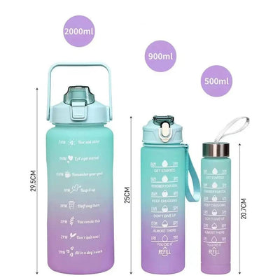 Pack of 3 Water Bottles with Straw Sipper (2000ml, 900ml, 500ml)