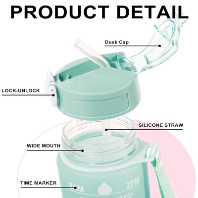 Pack of 3 Water Bottles with Straw Sipper (2000ml, 900ml, 500ml)