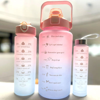 Pack of 3 Water Bottles with Straw Sipper (2000ml, 900ml, 500ml)