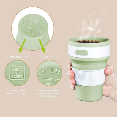 Portable Coffee Cup Collapsible Food-Grade Silicone Mug with Lid - 350ml