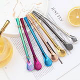 Reusable Stainless Steel Drinking Straw with Spoon (Pack of 6)