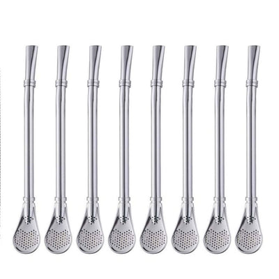 Reusable Stainless Steel Drinking Straw with Spoon (Pack of 6)