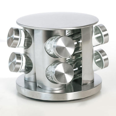 Stainless Steel Revolving Spice Tower - Round Spice Rack - Set of 8 Spice Jars