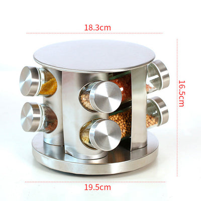 Stainless Steel Revolving Spice Tower - Round Spice Rack - Set of 8 Spice Jars