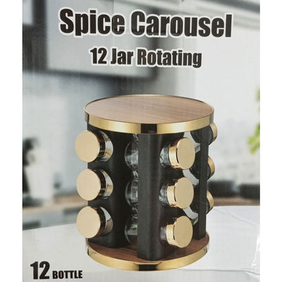Set of 12 Rotating Spice Rack & Jars (Seasoning Storage Organizer)