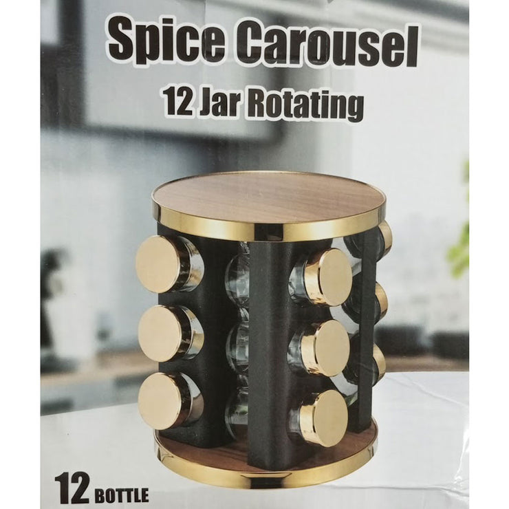 Set of 12 Rotating Spice Rack & Jars (Seasoning Storage Organizer)
