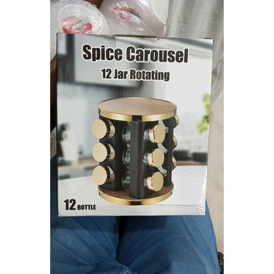 Set of 12 Rotating Spice Rack & Jars (Seasoning Storage Organizer)