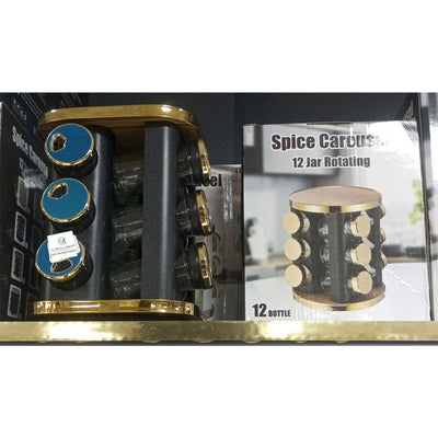 Set of 12 Rotating Spice Rack & Jars (Seasoning Storage Organizer)