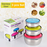 3 Pcs Set of Stainless Steel Round Food Container Bowls (Air Tight with Lid)