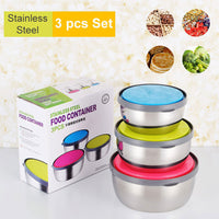 3 Pcs Set of Stainless Steel Round Food Container Bowls (Air Tight with Lid)