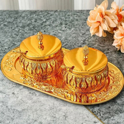 Royal Luxury Sugar Bowl with Lid, Spoon and Tray