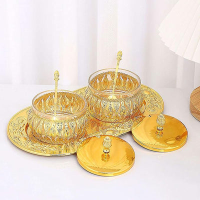 Royal Luxury Sugar Bowl with Lid, Spoon and Tray
