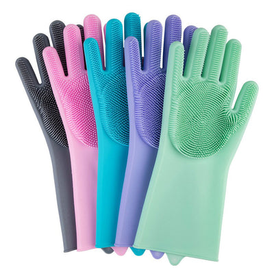 Magic Silicone Dishwashing Gloves with Scrubber