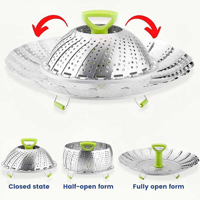 Stainless Steel Foldable Vegetable Steamer Basket with Anti-hot Extendable Handle