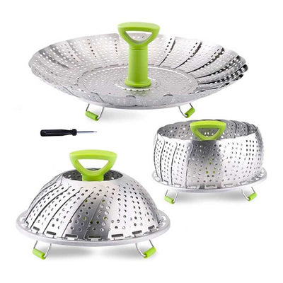 Stainless Steel Foldable Vegetable Steamer Basket with Anti-hot Extendable Handle