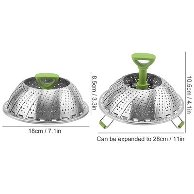 Stainless Steel Foldable Vegetable Steamer Basket with Anti-hot Extendable Handle