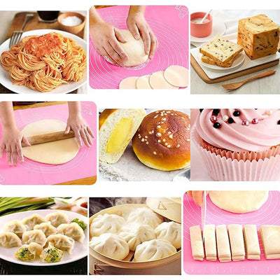 Set of Steel Handle Silicone Rolling Pin and Nonstick Pastry Mat