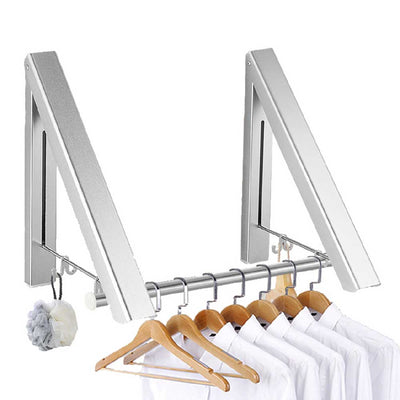 2 Pieces Foldable Wall Mounted Clothes Rail (Aluminum Hanging Rod)