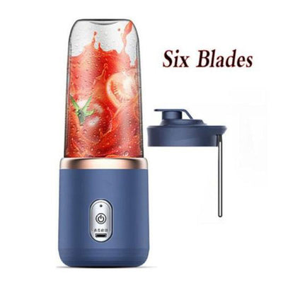 USB Rechargeable Wireless Portable Mini Fruit Blender with 6 Blades (400ml)