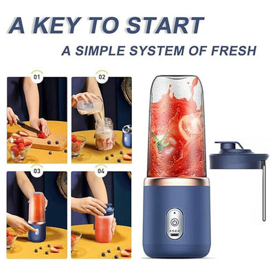 USB Rechargeable Wireless Portable Mini Fruit Blender with 6 Blades (400ml)
