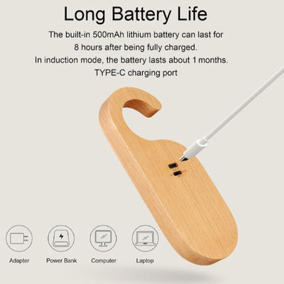 Rechargeable Motion Sensor Door Handle Night Light with Message Memo Board (Wooden Finish)